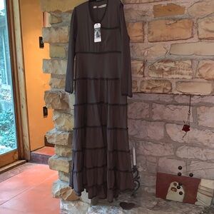 Cynthia Ashby Brown Tiered Maxi “Twirl” Dress